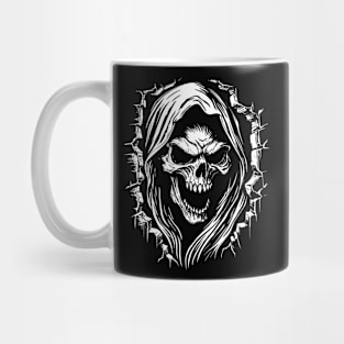 Angry Grim Reaper Horror Skeleton Inside a Cracked Wall Mug